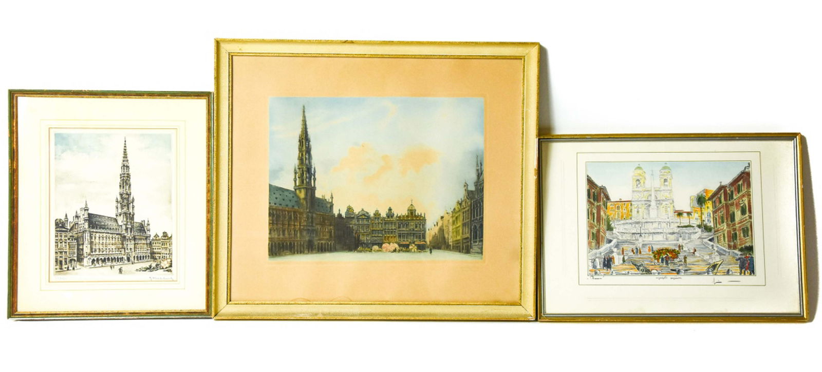 3 Mid Century Lithographs European Street Scenes (1 of 10)