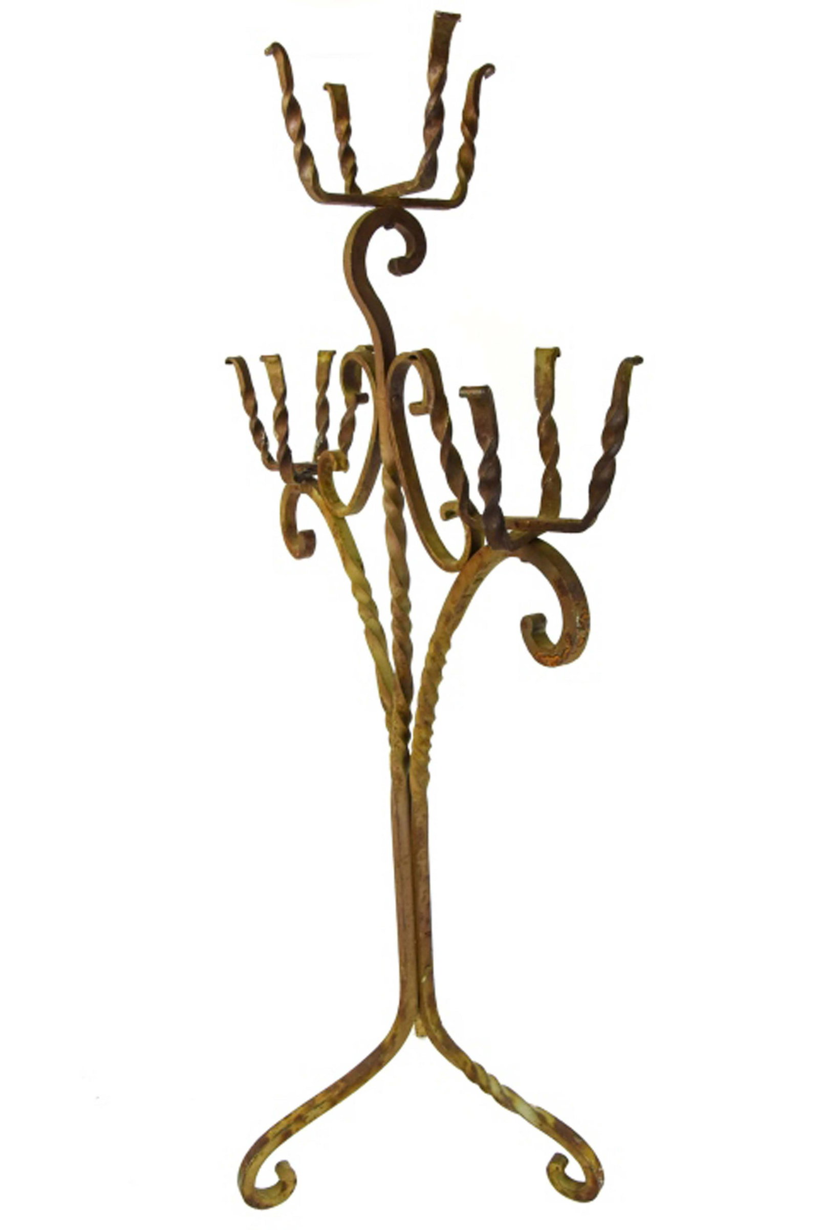 Antique Gothic Revival Wrought Iron Torchere: Antique Gothic Revival Wrought Iron Torchere. Measures 37 inches x 18 inches x 13 inches.