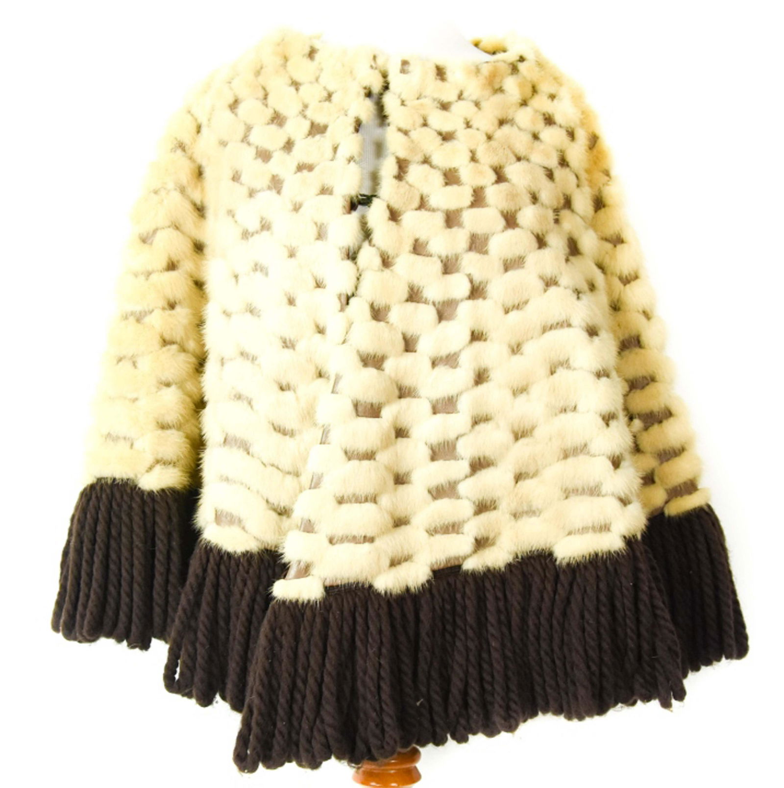 Vintage White Mink Poncho & Leather w Cord Fringe (1 of 8)