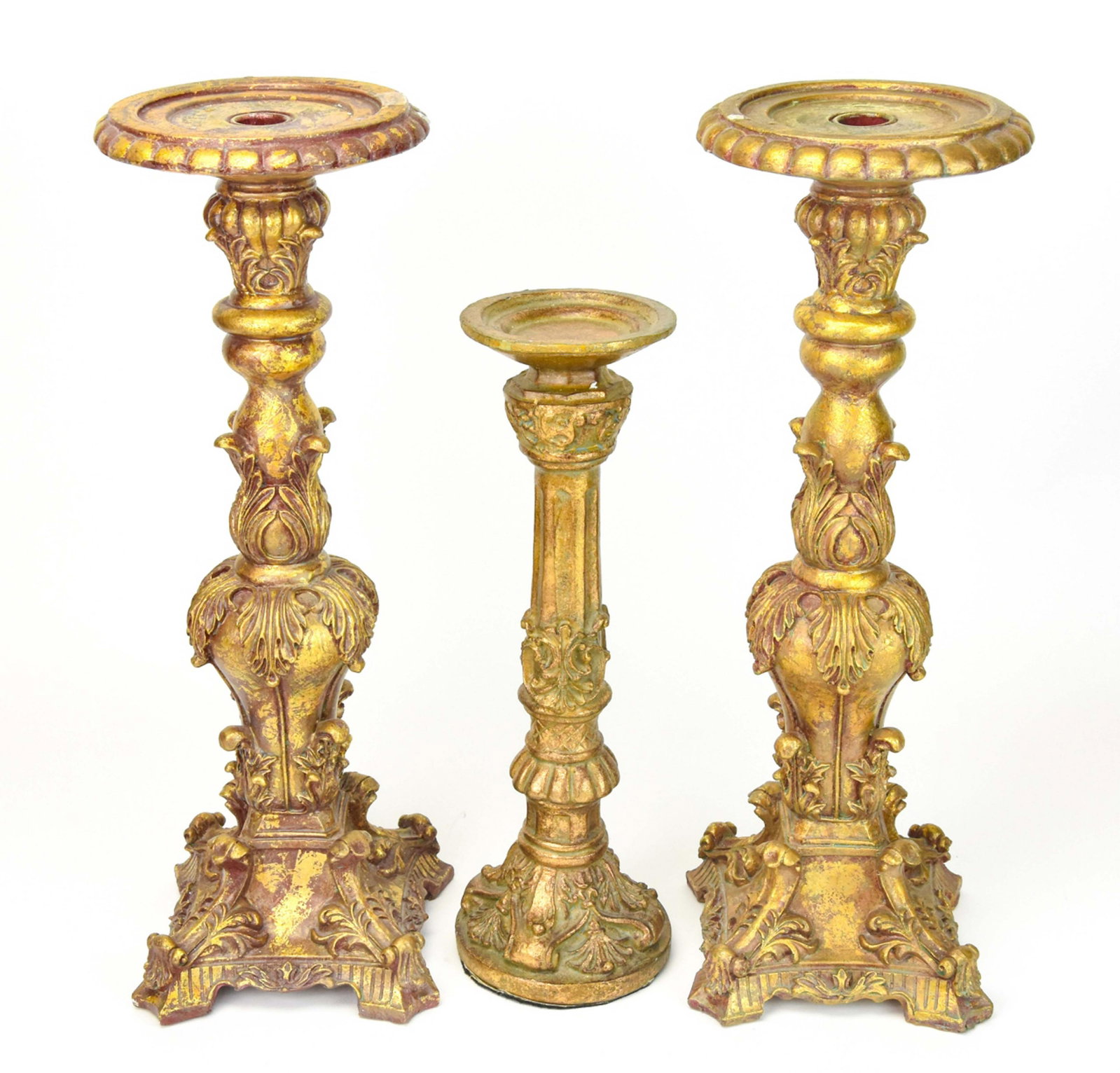 Italian Baroque Revival Style Candlesticks: Collection Italian Baroque Revival Style Candlesticks. Tallest measures 16.5 inches x 6 inches x 6 inches.