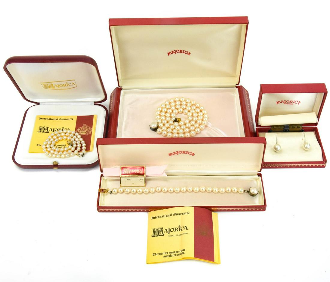 Collection of Vintage Majorica Pearl Jewelry: Collection of Vintage Majorica Pearl Jewelry. With their original boxes.