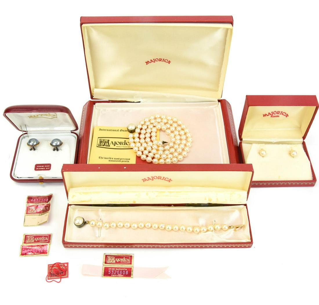 Collection of Vintage Majorica Pearl Jewelry: Collection of Vintage Majorica Pearl Jewelry. With their original boxes.