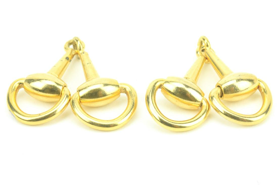 Gilt Metal Gucci Style Equestrian Motif Cuff Links: Costume Jewelry Gilt Metal Gucci Style Equestrian Motif Cuff Links. Each measures just over 2.25 inches in length.