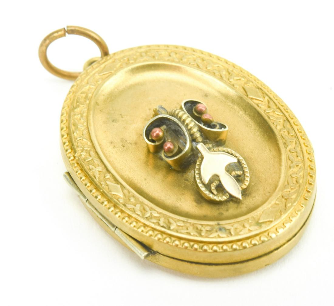 Antique 19th C Gold Filled Locket Necklace Pendant: Antique 19th C Gold Filled Locket Necklace Pendant. Measures 2 inches in length with the bail.