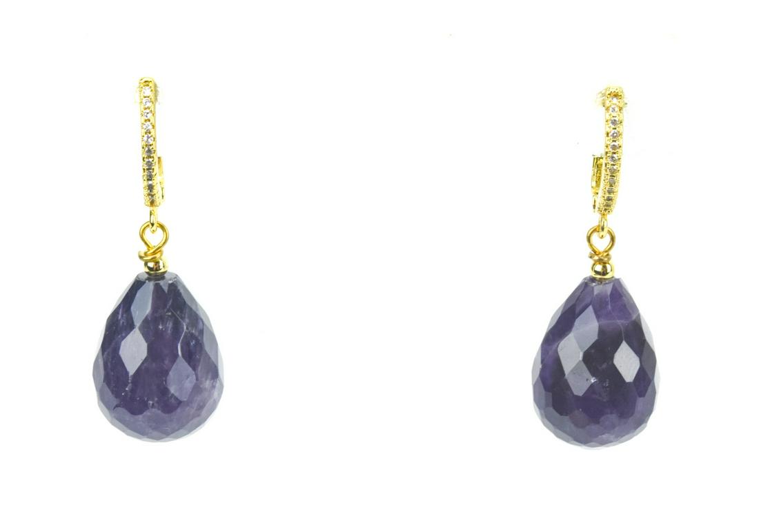 Pair Faceted Amethyst Pear Shape Pendant Earrings (1 of 7)