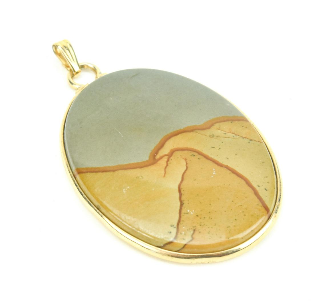 Vintage Landscape Jasper Necklace Pendant: Vintage Landscape Jasper Necklace Pendant. Gold filled setting. Measures just over 2 inches in length.