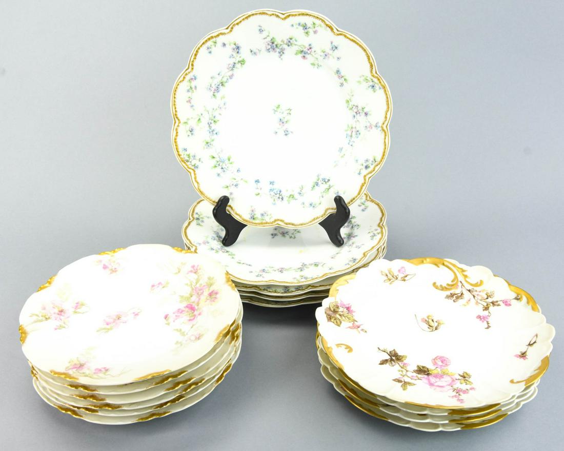 Antique Haviland Limoges Porcelain Dinner Plates: Cpllection Antique Haviland Limoges Porcelain Dinner Plates in 3 Patterns. Approximately 10 inches in diameter.