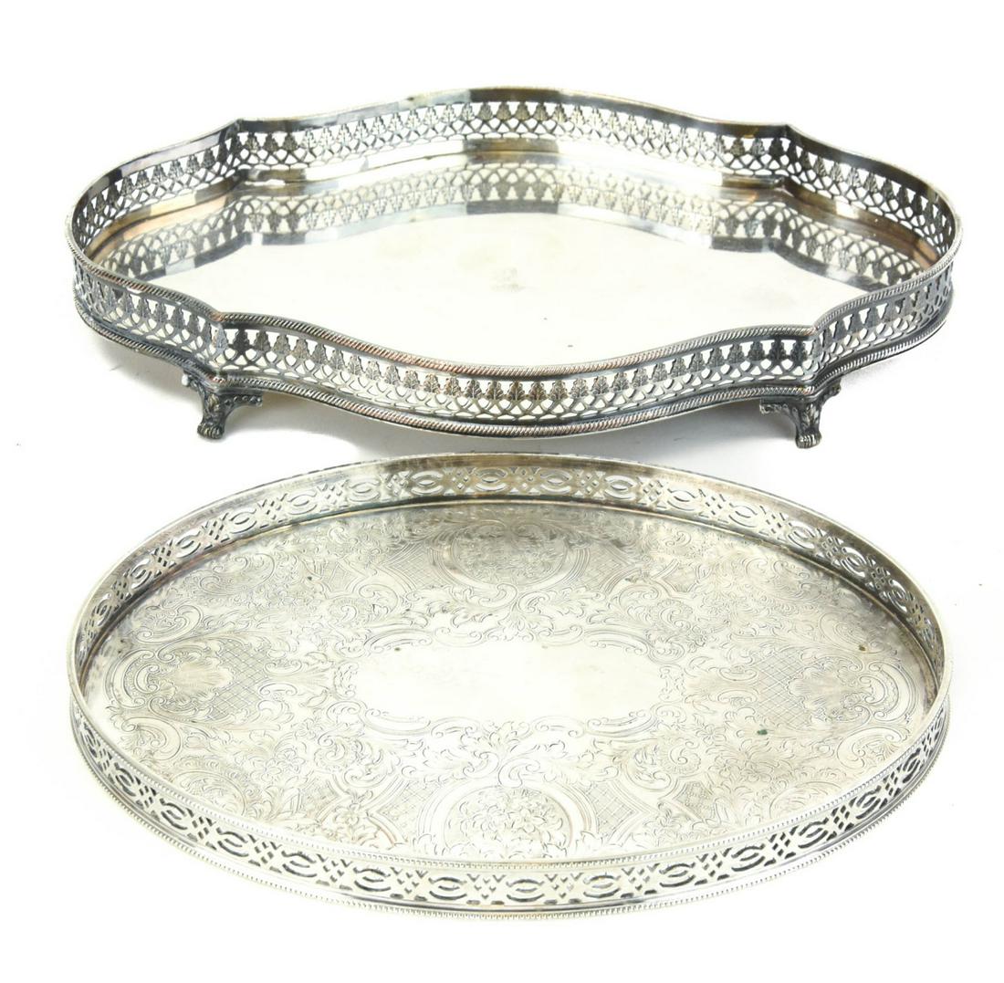 2 Antique English Plate Vanity Trays w Gallery (1 of 11)