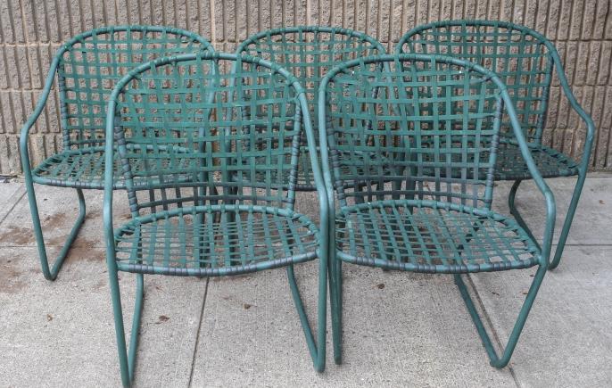 Set 5 Mid C Style Aluminum Webbed Dining Chairs (1 of 8)