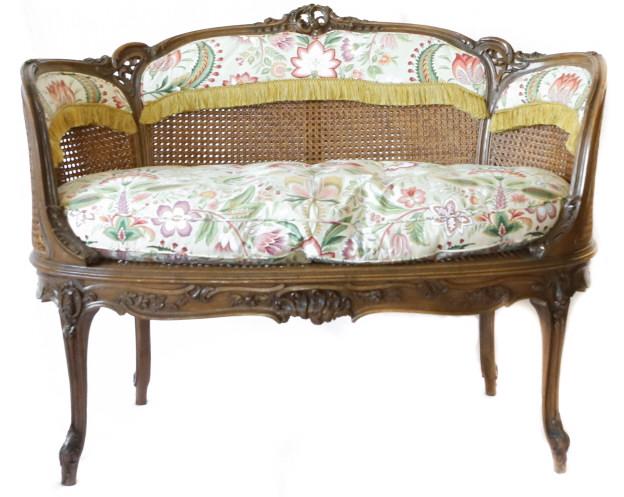 Antique Louis XIV Custom Upholstered Caned Settee (1 of 8)