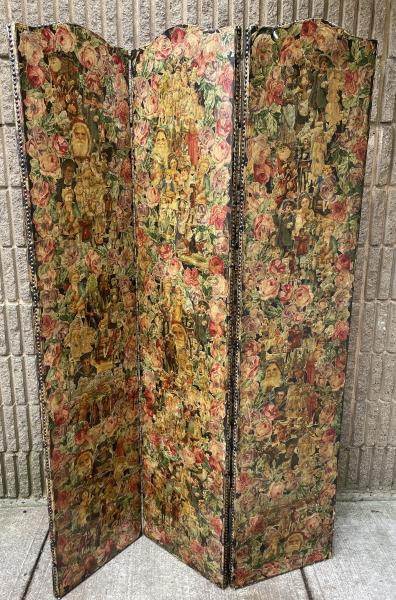 Antique Decoupage 3 Panel Victorian Room Screen (1 of 5)