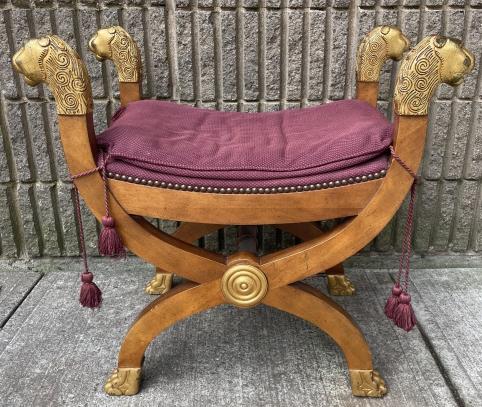 French Empire Carved Bench w Lions Heads and Paws (1 of 5)