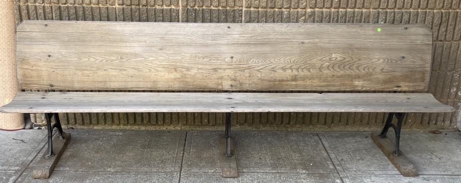 Antique Cast Iron & Plank Pine Waiting Room Bench (1 of 7)