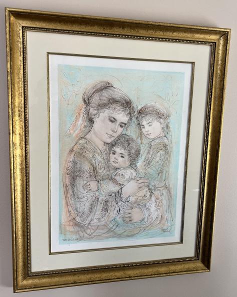 Edna Hibel (1917 to 2014) Custom Framed Print: Edna Hibel (1917 to 2014) Custom Framed Print. Measures 38.5 x 30.5 inches