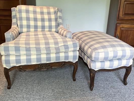 French Country Provencal Style Armchair w Ottoman (1 of 7)