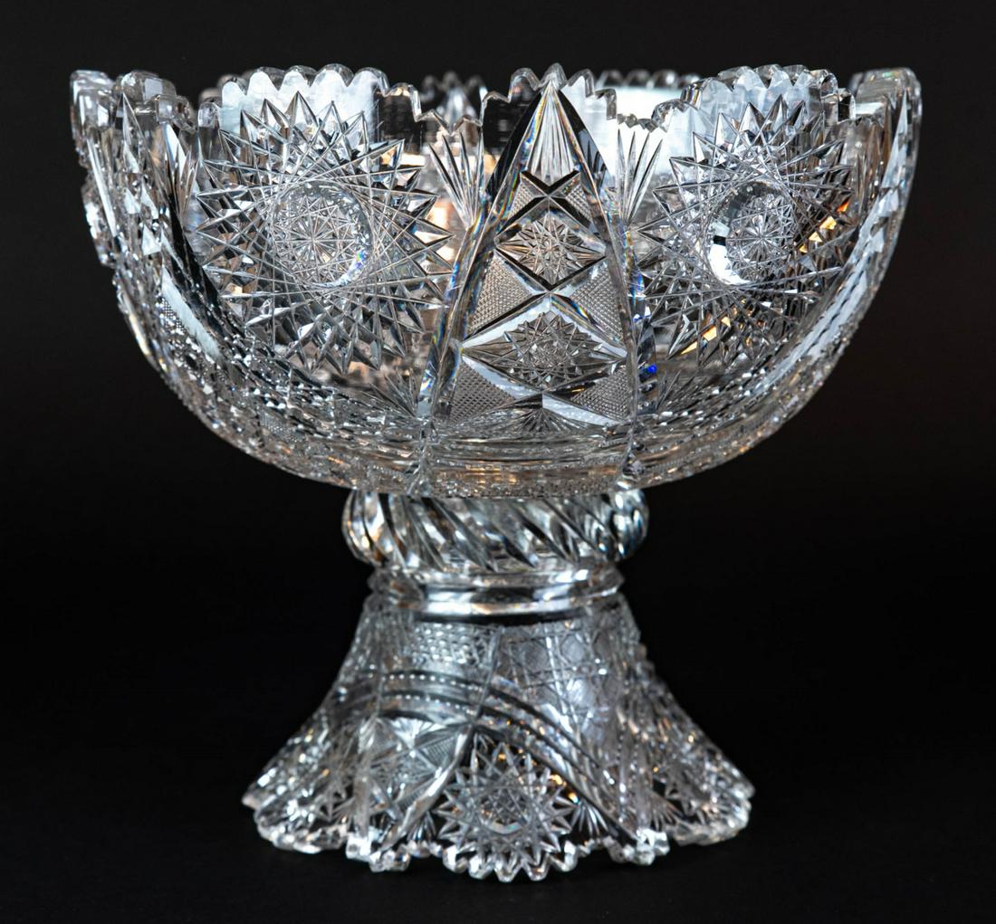 Antique Brilliant Cut Glass Punch Bowl on Stand (1 of 5)