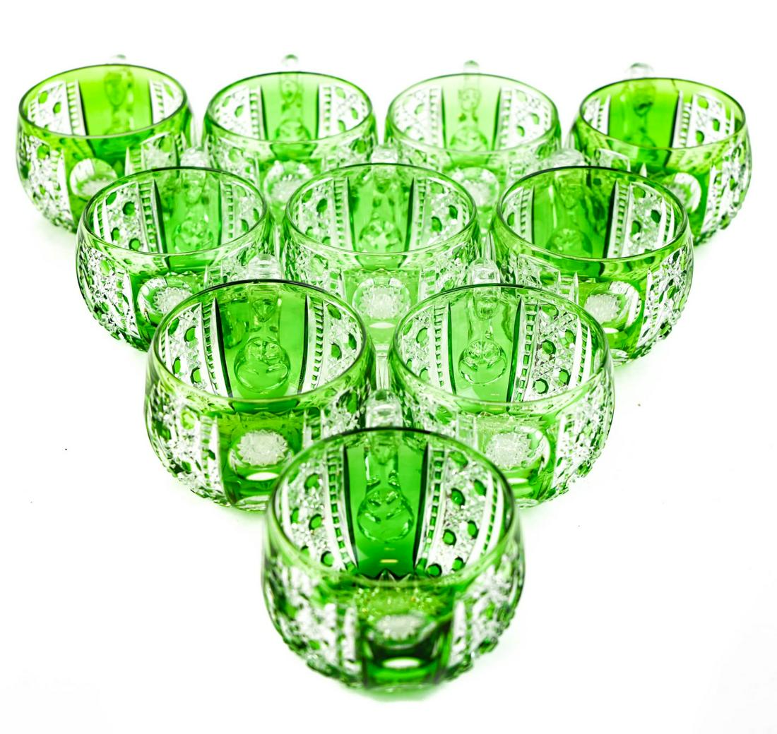 Set 10 Emerald & Clear Brilliant Cut Glass Mugs (1 of 5)