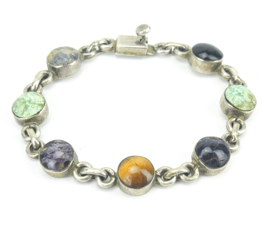 Vintage Sterling Silver Cabochon Gemstone Bracelet (1 of 6)