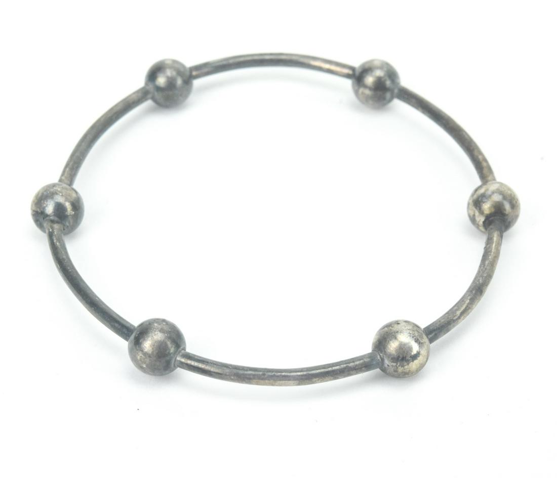 Sterling Silver Bangle Bracelet w Beaded Design (1 of 5)
