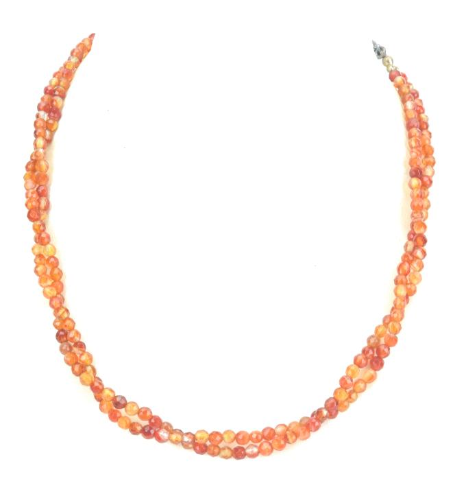 Faceted Carnelian Bead Double Strand Necklace: Faceted Carnelian Bead Double Strand Necklace w Sterling Silver Toggle Clasp. Measures 18 inches in length.