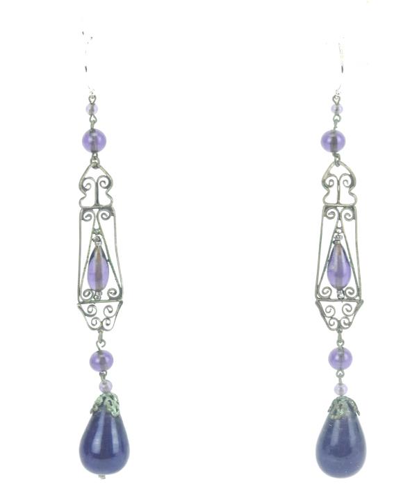14kt White Gold & Antique Amethyst Glass Earrings (1 of 7)