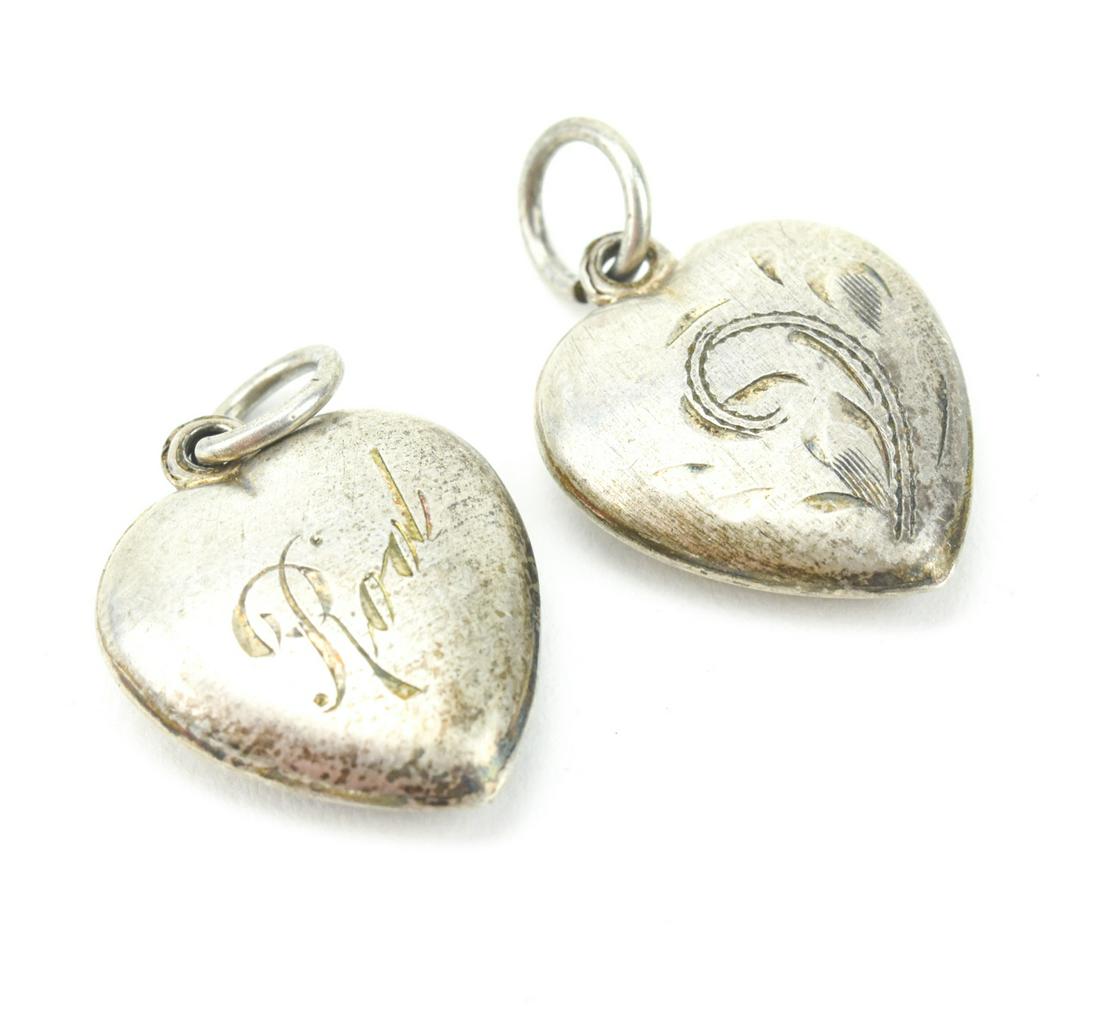 Two Antique Sterling Silver Puffy Heart Pendants (1 of 6)