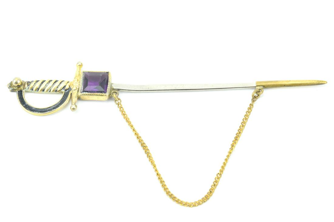 Antique Sword Brooch w Amethyst Crystal & Sheath (1 of 9)