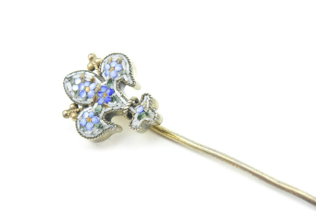 Antique 800 Silver Micro Mosaic Fleur de Lis Pin (1 of 7)