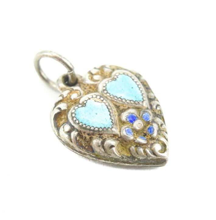 Antique Sterling Silver & Enamel Heart Pendant (1 of 4)