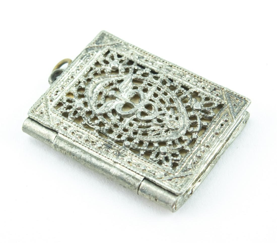 Antique Filigree Locket w Staff of Hermes Caduceus: Antique Filigree Locket w Staff of Hermes Caduceus Design. Measures just over 1.25 inches in length