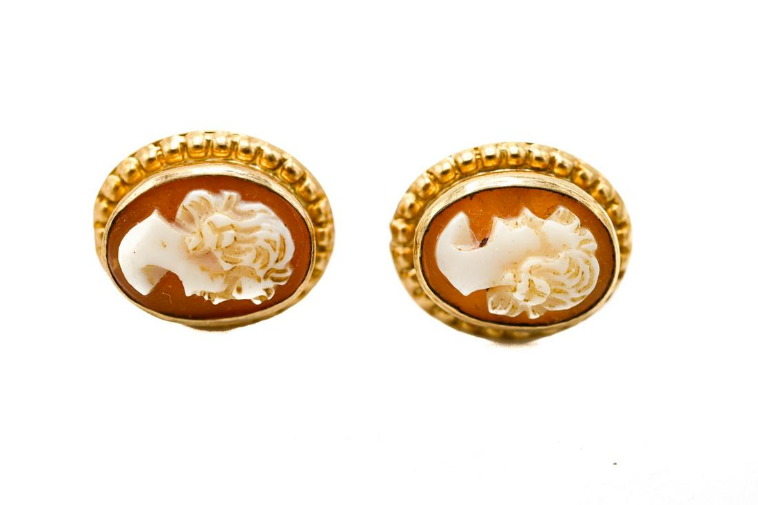 Pair Antique Gold Filled Portrait Cameo Earrings (1 of 5)