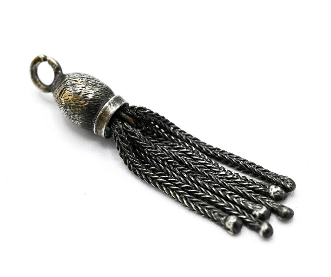 Antique 19th C Sterling Silver Tassel Pendant: Antique 19th C Sterling Silver Tassel Pendant. Measures just under 1.5 inches in length.