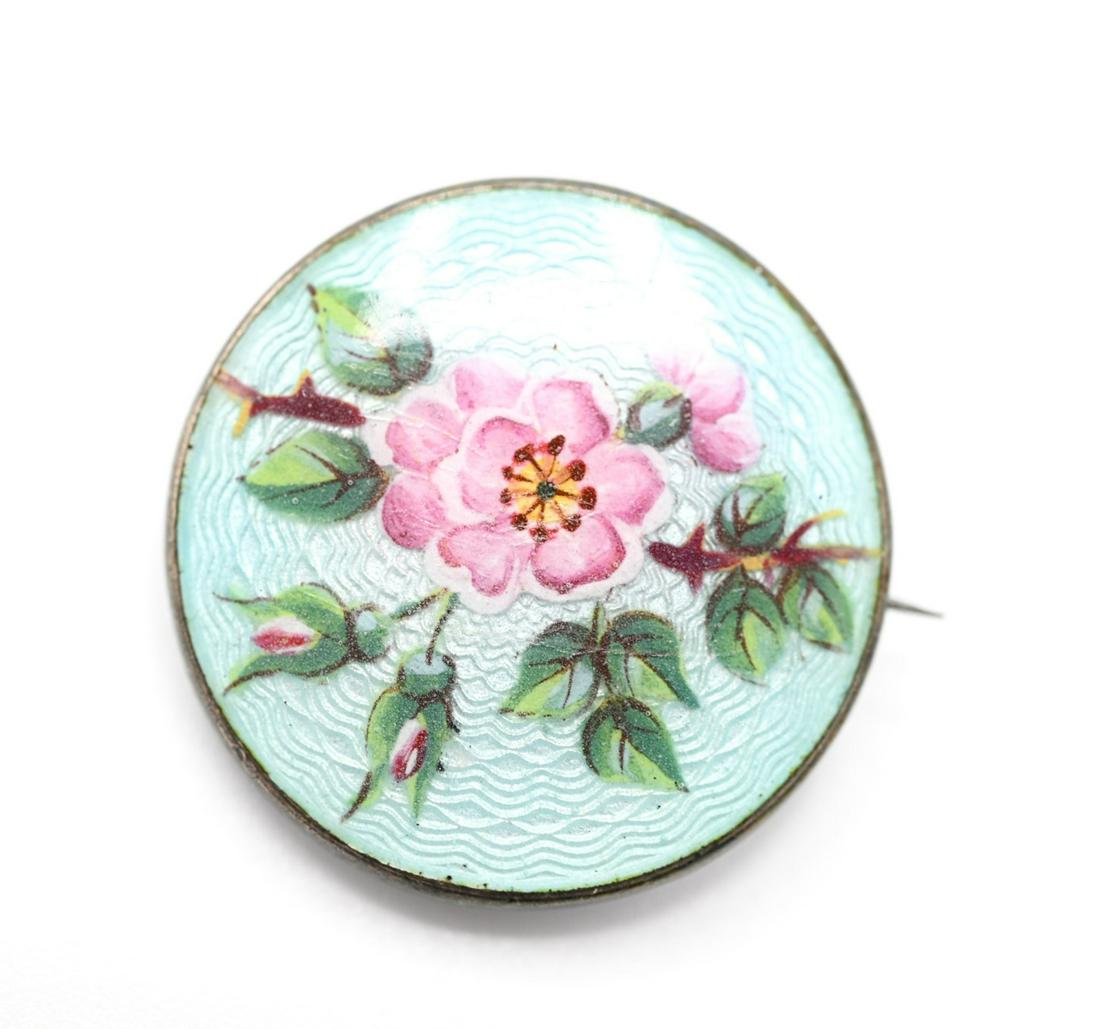 Antique Sterling Silver & Guilloche Enamel Brooch (1 of 5)