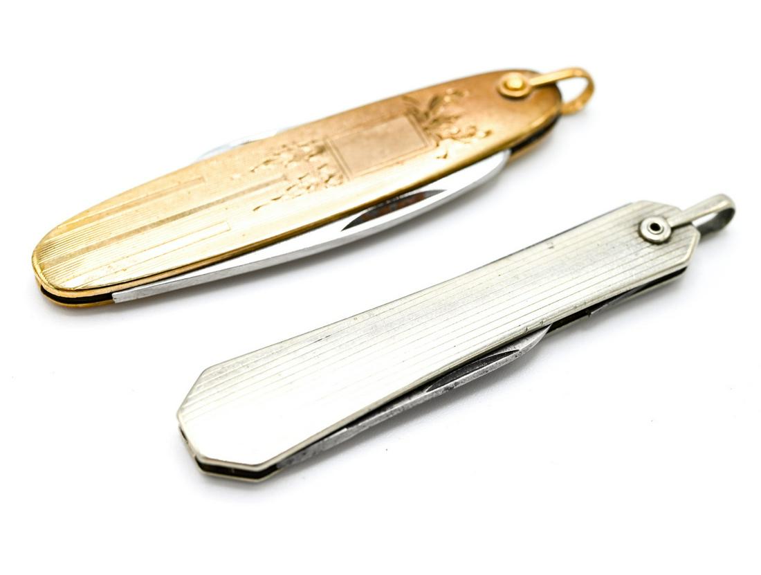 Antique Art Deco Silver & Gold Filled Pocket Knife: Antique Art Deco Silver & Gold Filled Pocket Knife Pendants / Fobs. Each with bail. Each approximately 2.5 inches in length.