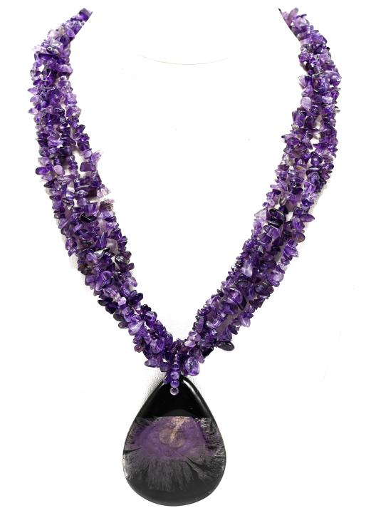 Multi Stand Amethyst Beaded Necklace w Pendant (1 of 7)