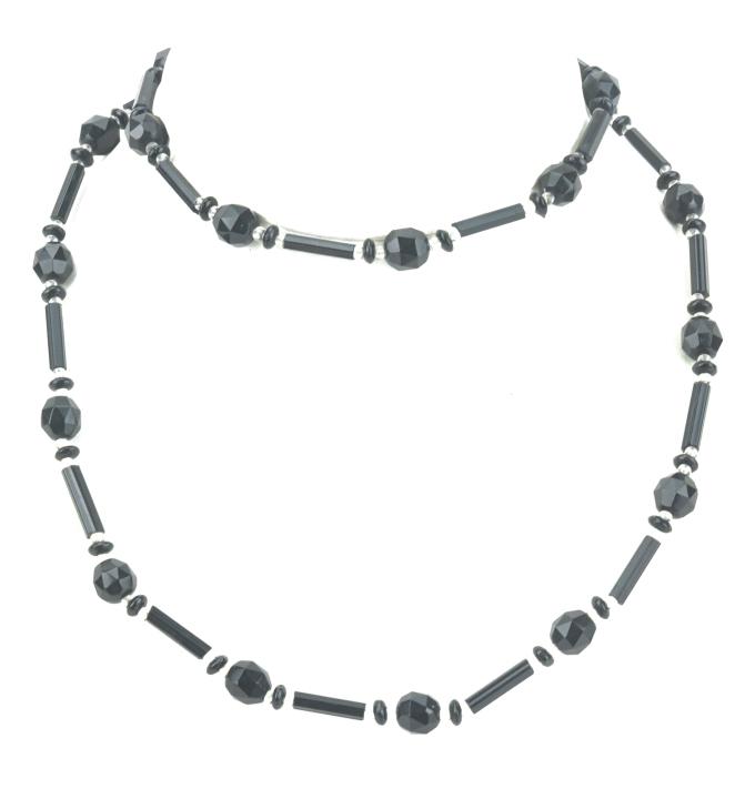 Antique French Jet & Crystal Art Deco Necklace: Antique French Jet & Crystal Art Deco Necklace. Flapper era necklace. Measures 30 inches in length.