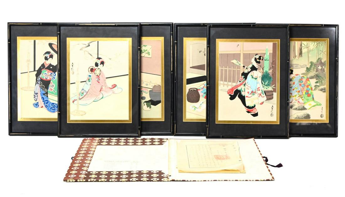 Set of 6 Mid C Japanese Hasegawa Geisha Prints (1 of 10)