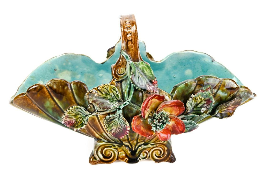 Antique Majolica Pottery Basket w Flower Mounts (1 of 7)