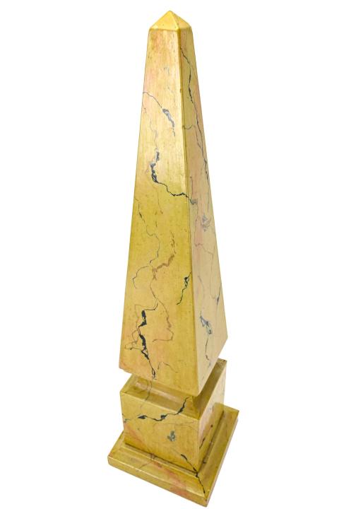 Hand Painted Carved Marbleized Obelisk: Hand Painted Carved Marbleized Obelisk. Measures 20 inches x 4 inches.