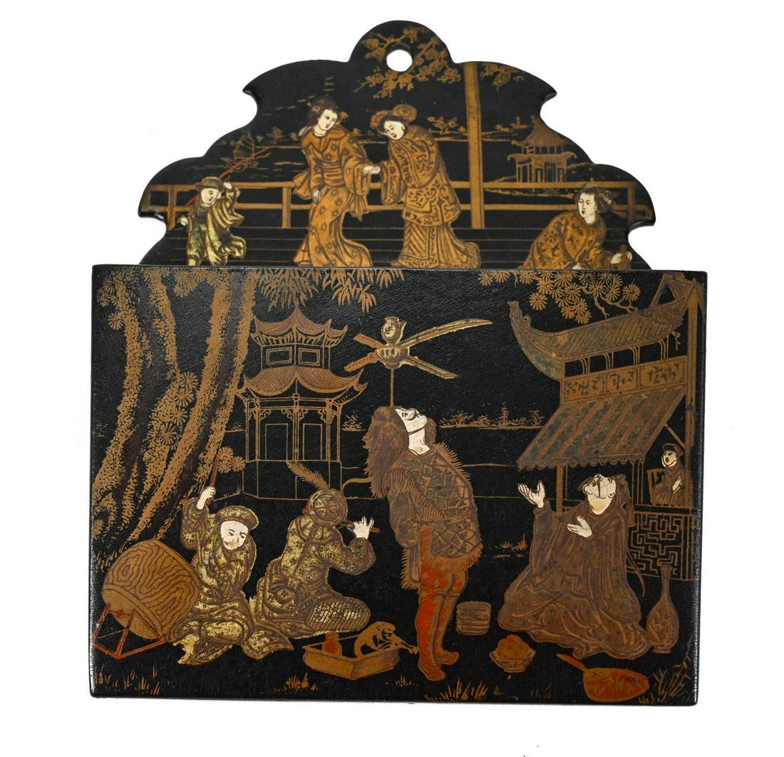 Antique Chinese Black Lacquered Letter Holder (1 of 6)