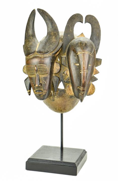 Mounted African Tribal Mask Feat Two Carved Heads (1 of 5)