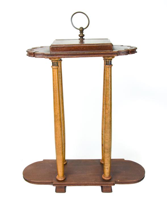 Samuel L Dinkelspiel Maple & Mahogany Pipe Stand: Samuel L Dinkelspiel Maple & Mahogany Pipe Stand. Measures 21.5 inches x16 inches x 5.5 inches.