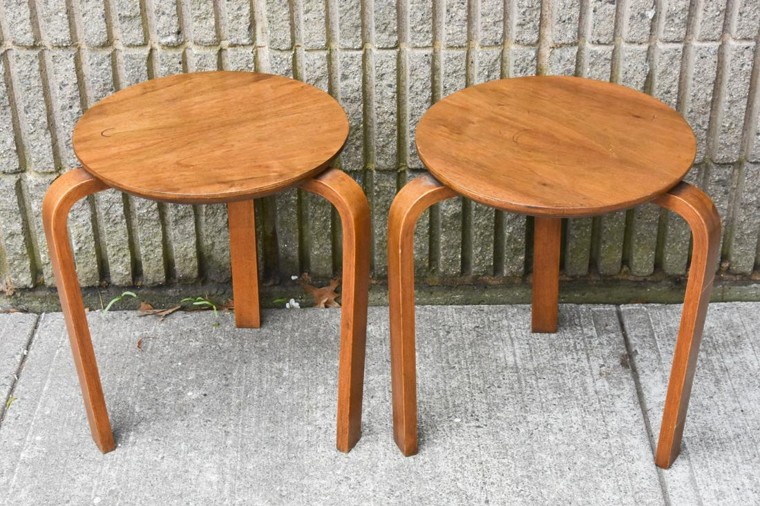 Pair Mid Century Alvar Aalto Style Bentwood Stools (1 of 6)
