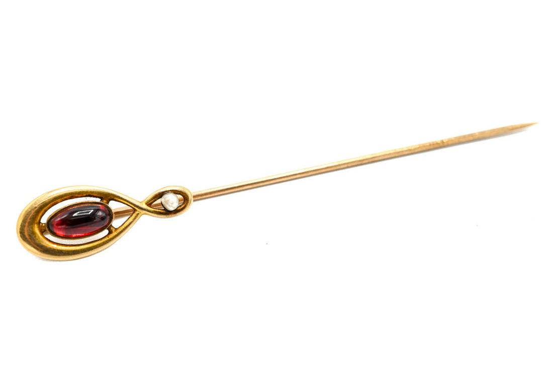 Antique Art Nouveau 10kt Gold & Garnet Stick Pin (1 of 7)