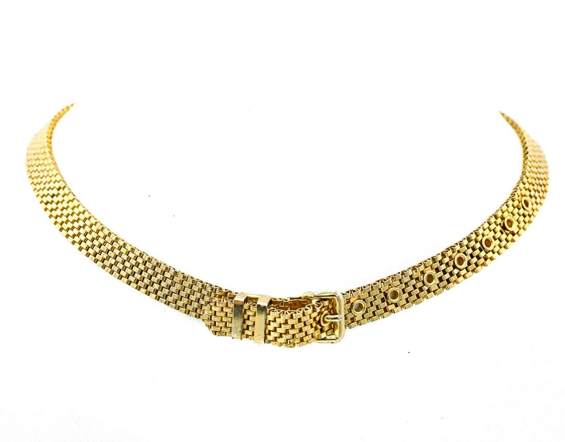 Antique Gold Fill Articulated Belt Motif Necklace: Antique Gold Filled Articulated Belt Buckle Motif Necklace Choker. Can be worn at different sizes