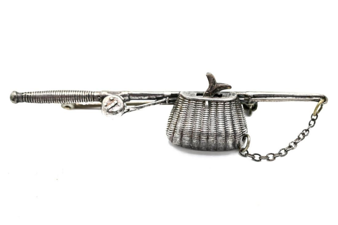 Antique Sterling Fishing Creel Motif Brooch (1 of 6)