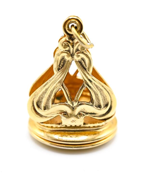 Art Nouveau Style Fob Pendant w Locket at Bottom: Art Nouveau Style Fob Pendant w Locket at Bottom. Necklace pendant or fob with an oval locket at the base. Measures 1.25 inches in length.