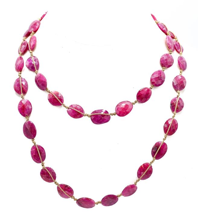 Hand Cut Faceted Ruby Bead Necklace Strand (1 of 8)