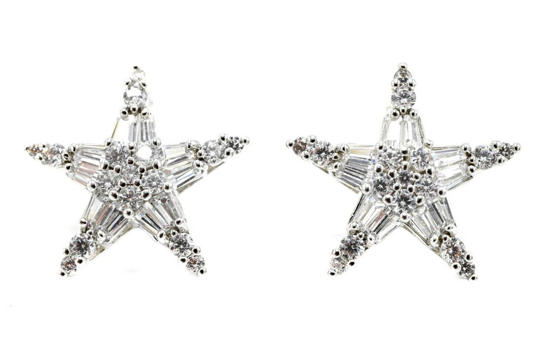 Pair Sterling Silver CZ Diamond Starburst Earrings (1 of 5)