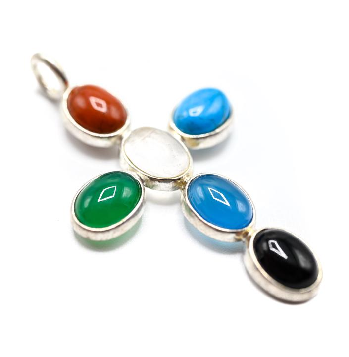 Sterling Silver & Gem Set Native American Cross (1 of 5)